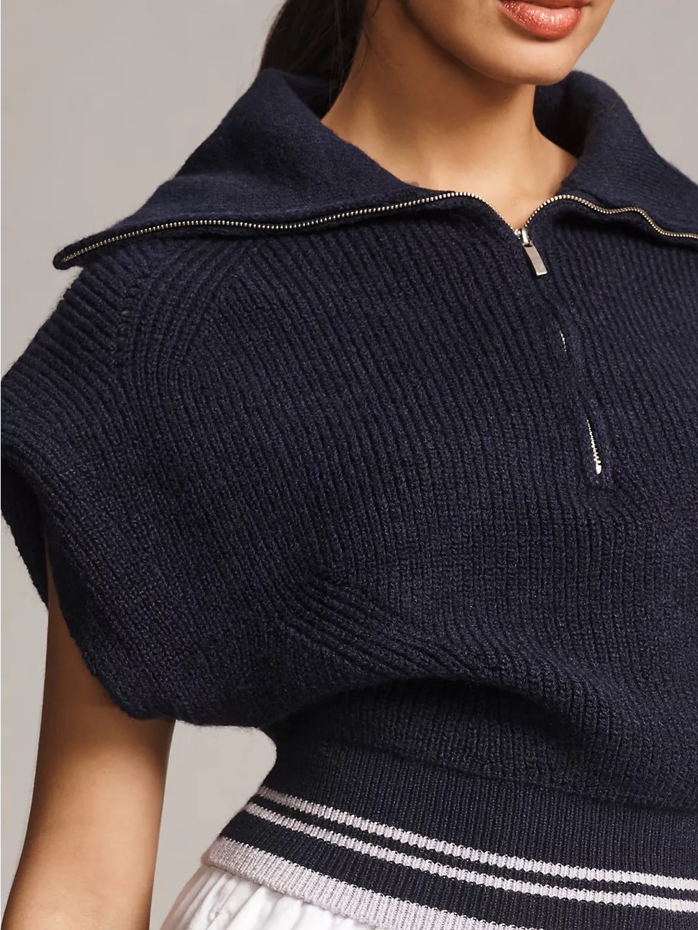 Marve by Anthropologie quarter zip sleeveless high neck sweater tee size M